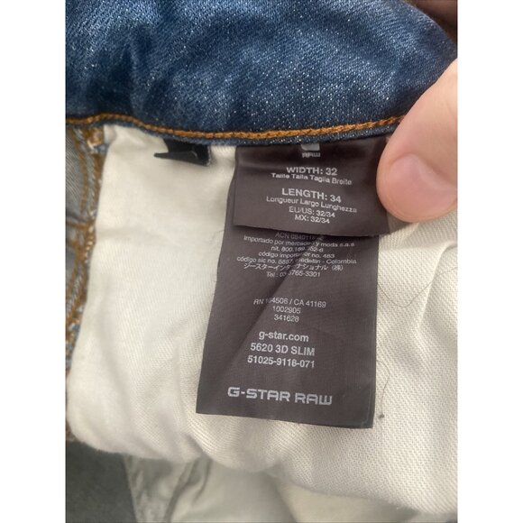 G Star Raw 5620 3D Slim Jeans Mens 32X34  Blue Double Knee Un Denim - Picture 5 of 7